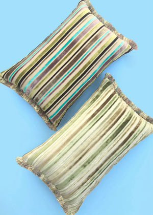 Aqua Green Fringe Stripe Cushion Cover