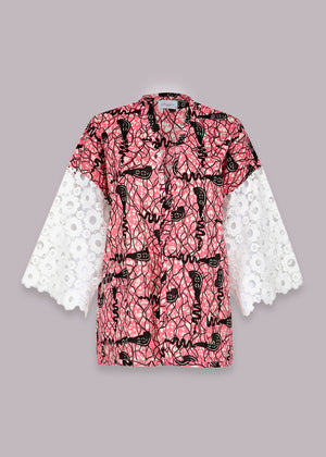 Theme Song in Flamingo Short Kimono Jacket with Lace 1