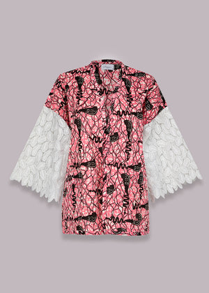 Theme Song in Flamingo Short Kimono Jacket with Lace 3
