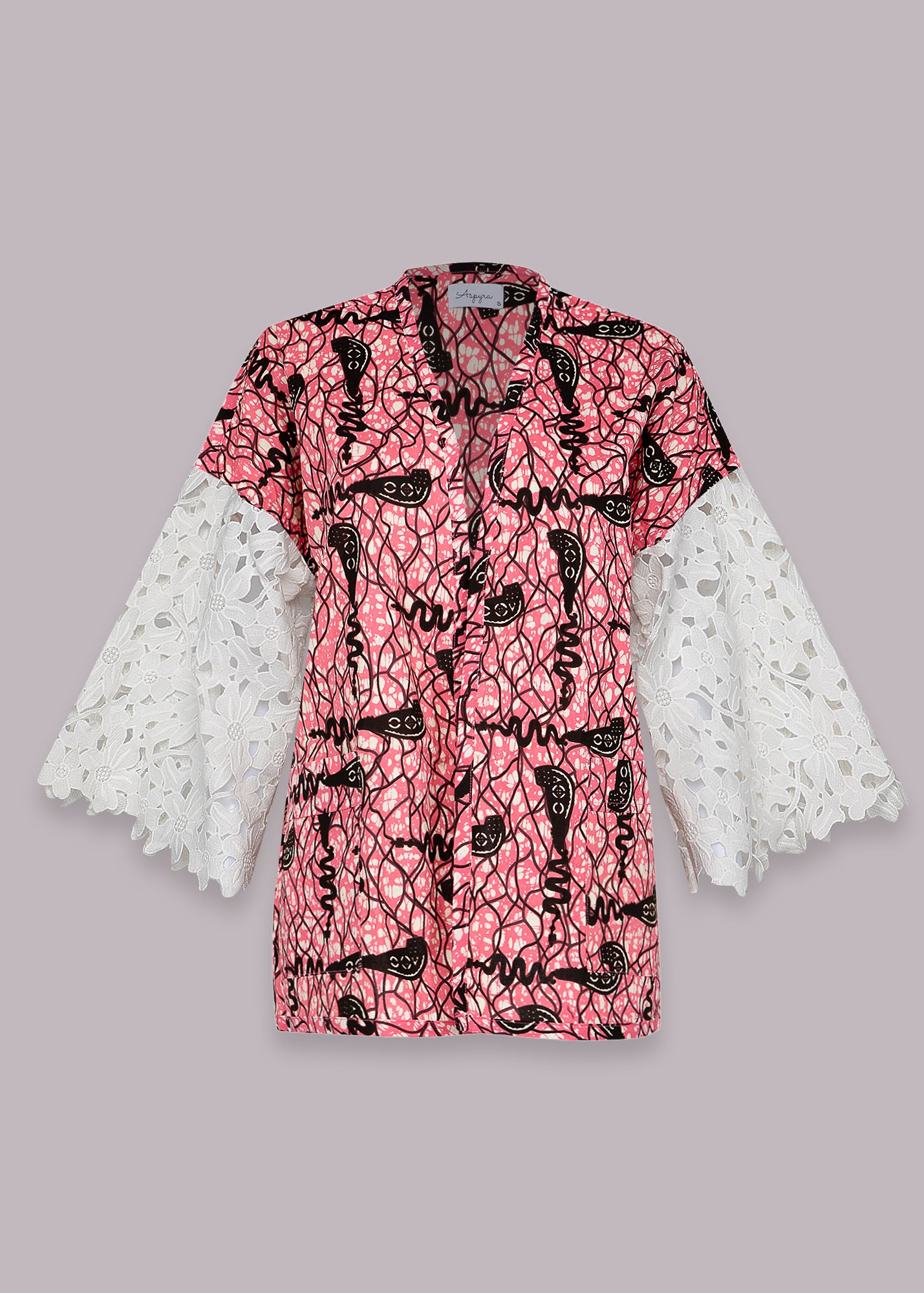 Theme Song in Flamingo Short Kimono Jacket with Lace 2