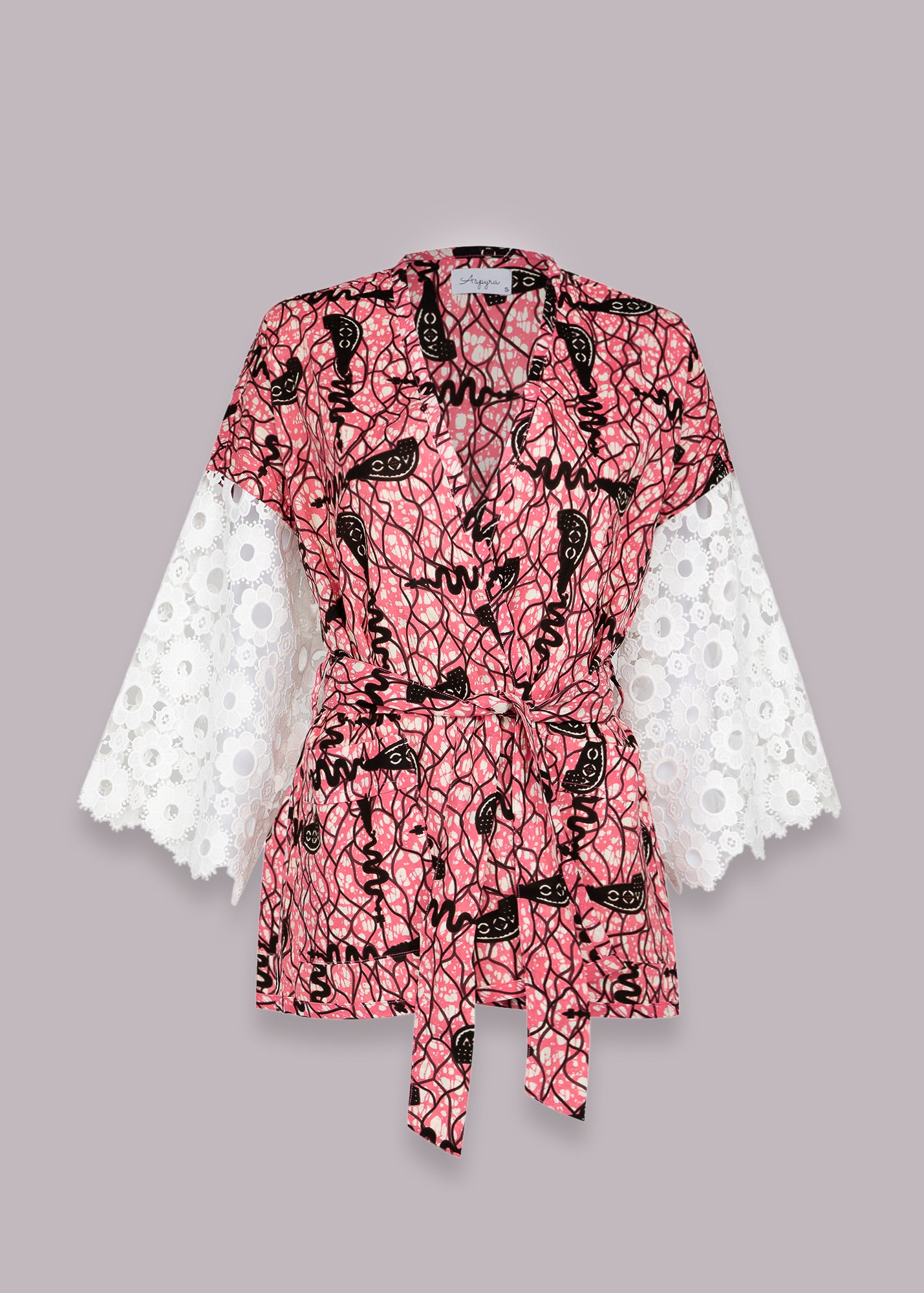 Theme Song in Flamingo Short Kimono Jacket with Lace 1