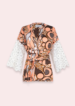 Theme Song in Peachtree Short Kimono Jacket with Lace 1