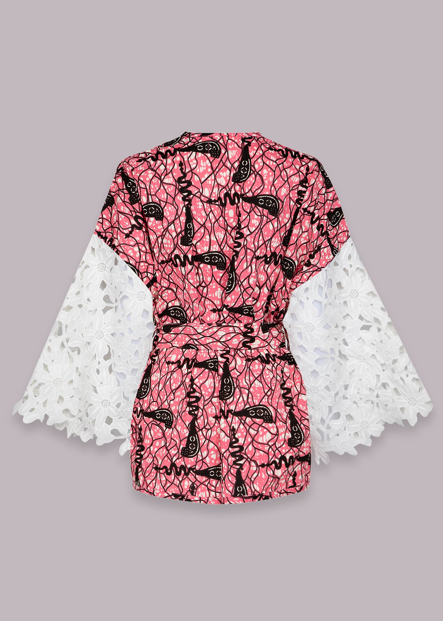 Theme Song in Flamingo Short Kimono Jacket with Lace 2