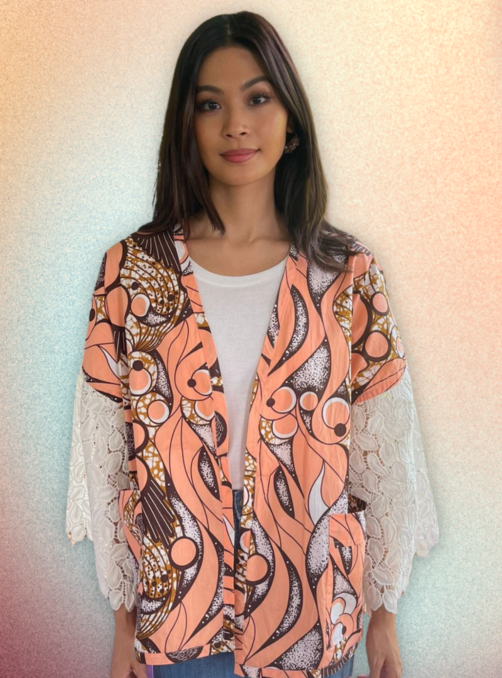 Theme Song in Peachtree Short Kimono Jacket with Lace 2