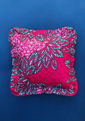 Pink & Green Ankara Print Cushion Cover with Ruffles