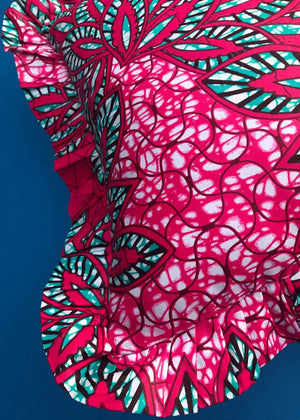 Pink & Green Ankara Print Cushion Cover with Ruffles