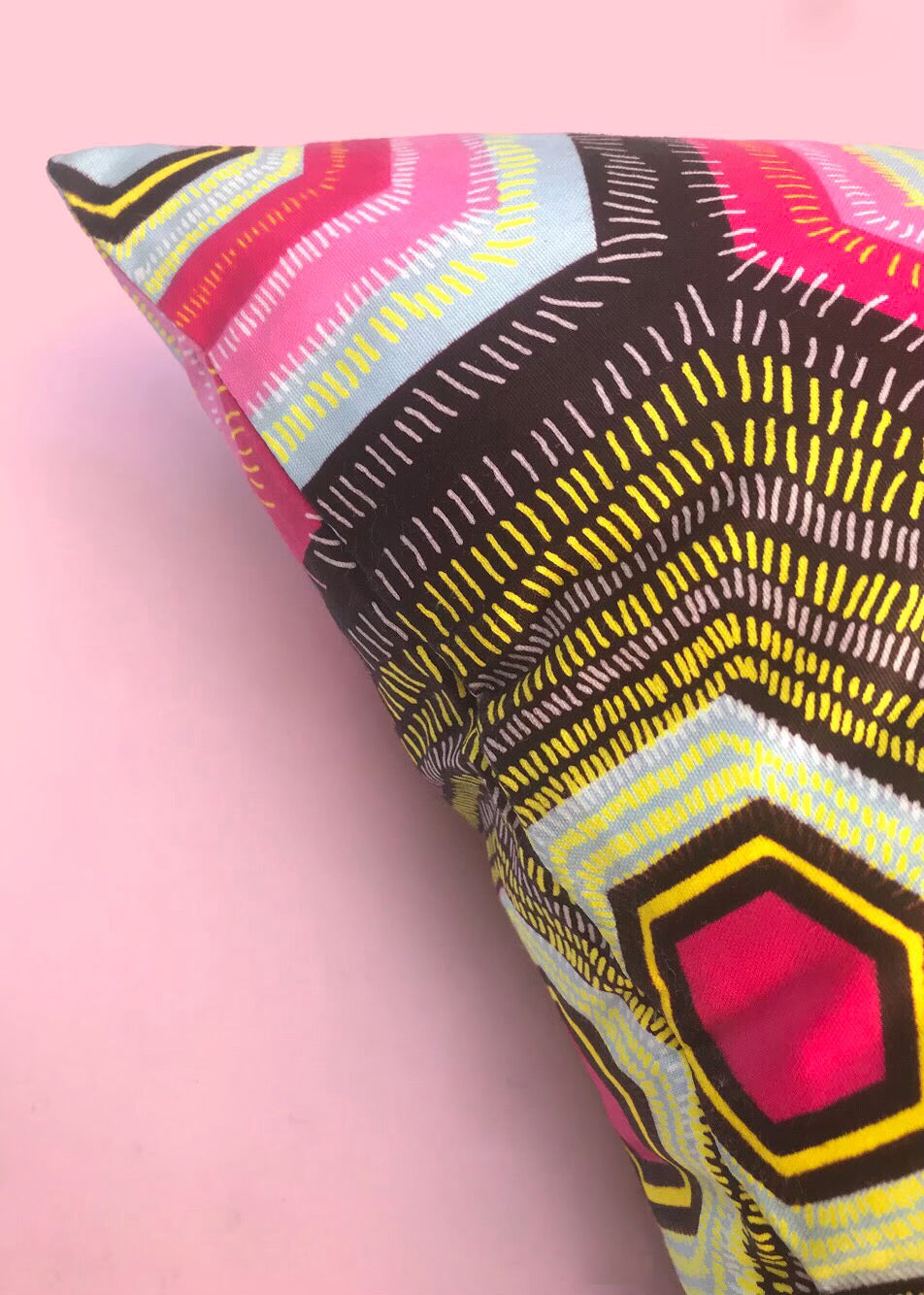 Pink Hexagons Ankara Print Cushion Cover