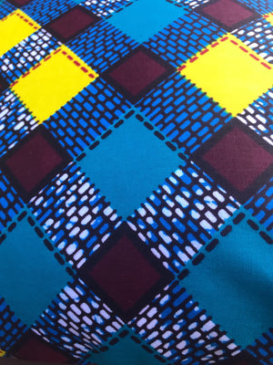 Blue, Yellow & Brown Ankara Cushion Cover