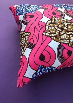 Pink & Brown Ankara Print Cushion Cover