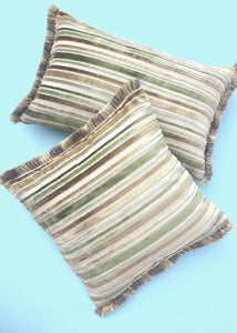 Mellow Green Fringe Stripes Cushion Cover