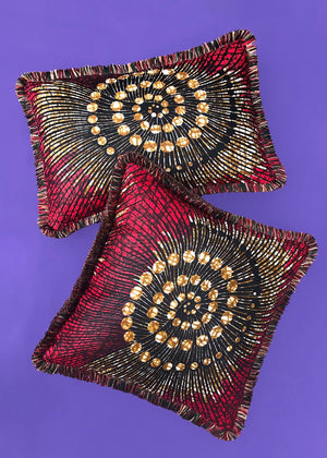 Red & Brown Ankara Print Cushion Cover