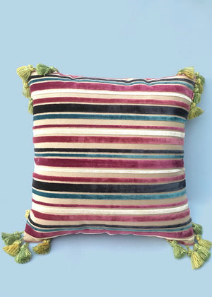 Pink & yellow Ankara mix fabric cushion cover with tassels