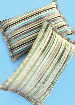 Mellow Green Fringe Stripes Cushion Cover