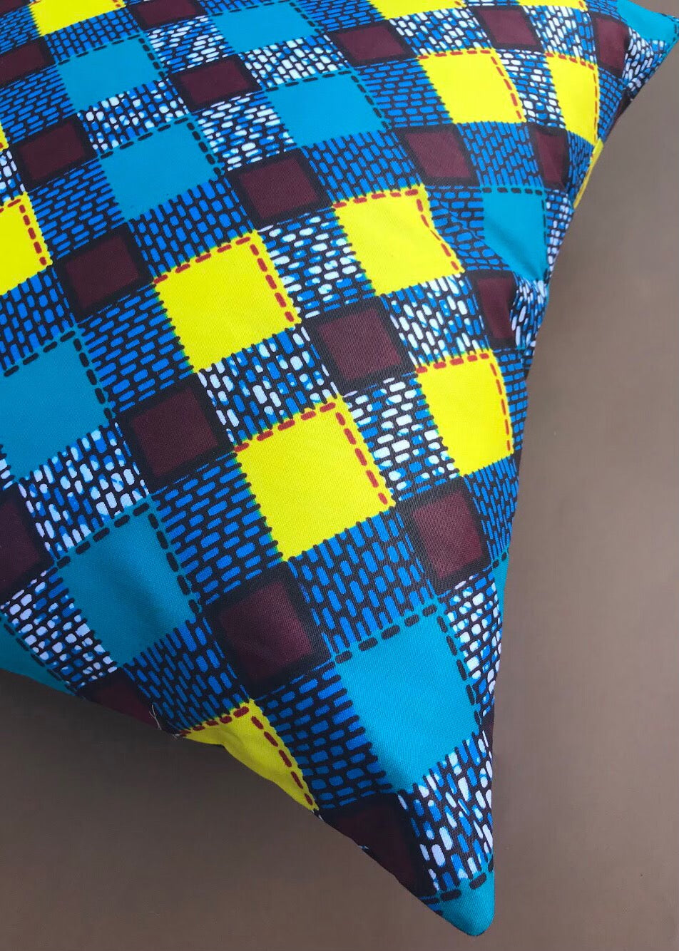 Blue, Yellow & Brown Ankara Cushion Cover